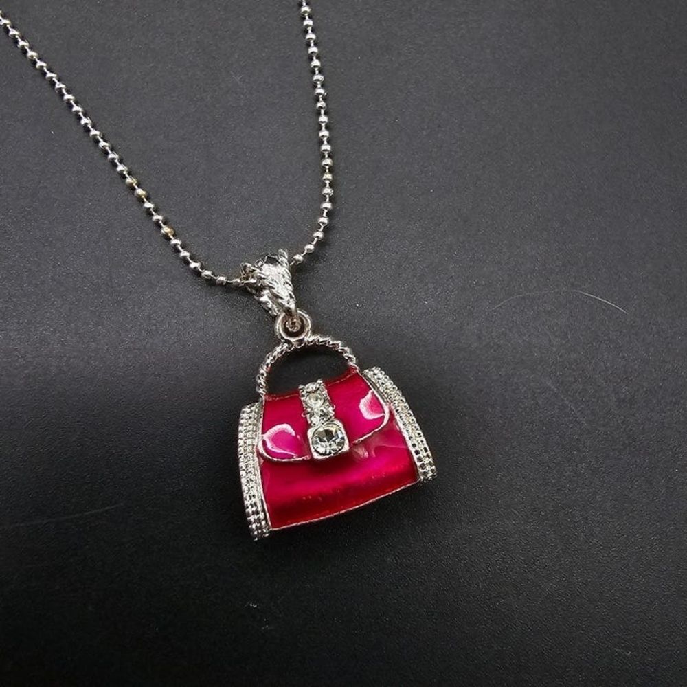 Vintage Pink Handbag Pendant Necklace Avon